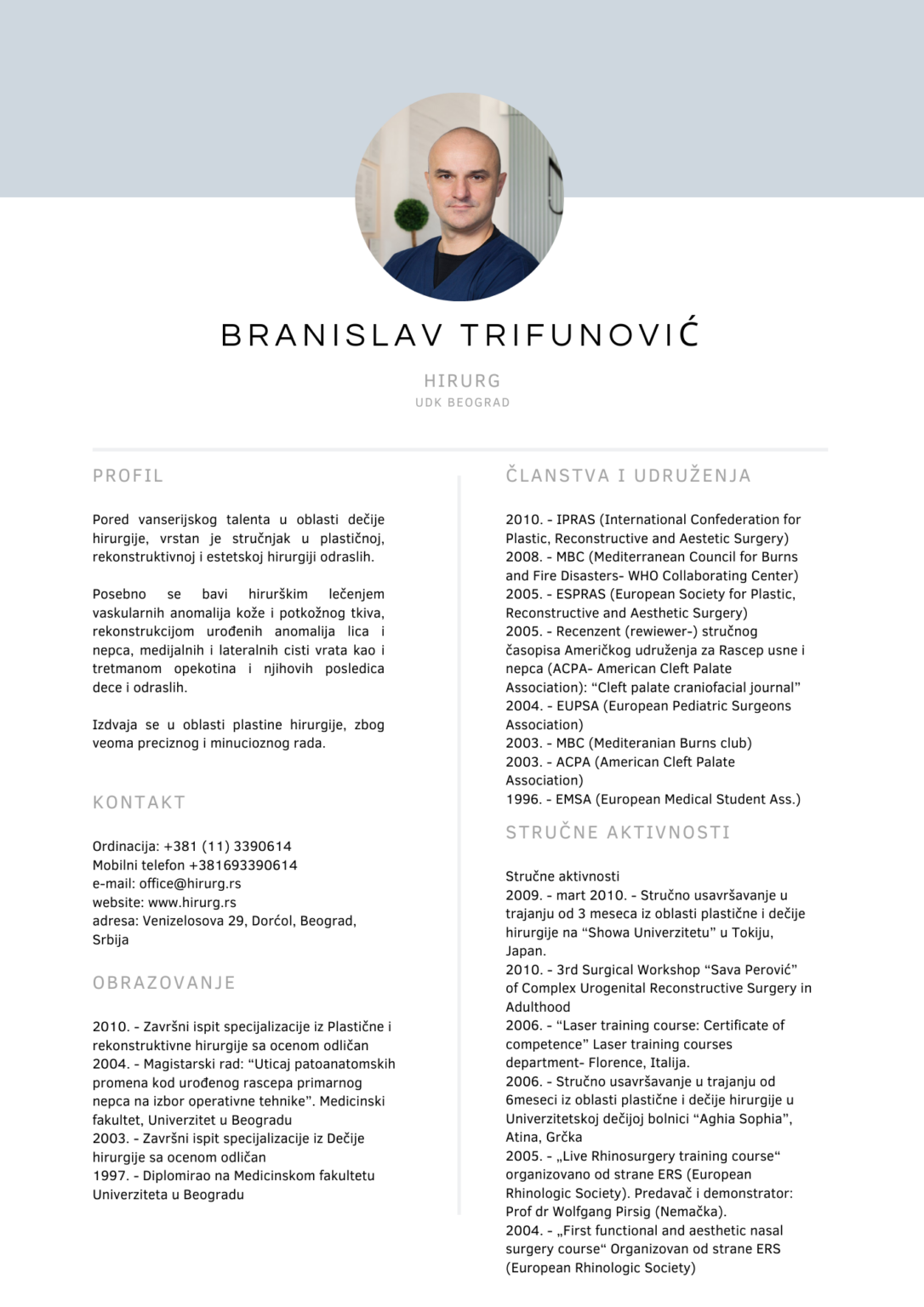 Biografija dr Branislav Trifunović Hirurg rs